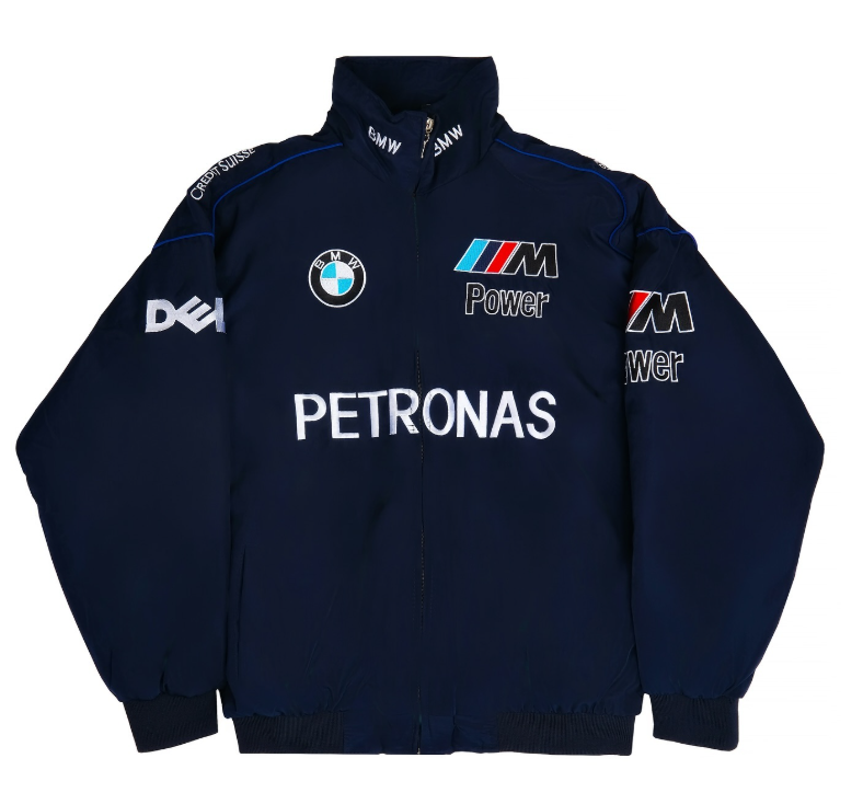 F1 BMW Embroidered Vintage Racing Jacket Navy Blue – SHABA Speed