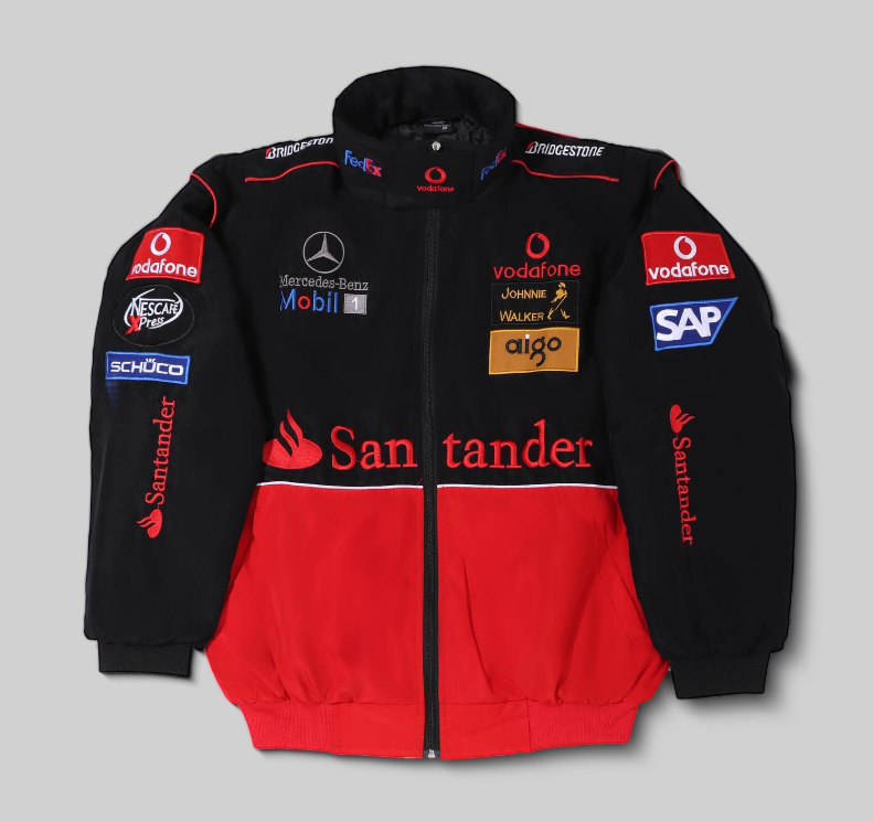 F1 Mercedes-Benz Red-Black Embroidered Vintage Racing Jacket