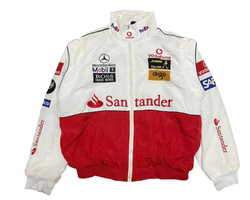 F1 Mercedes-Benz White-Red Embroidered Vintage Racing Jacket