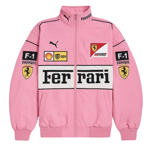 F1 Pink Ferrari Embroidered Vintage Racing Jacket – SHABA Speed