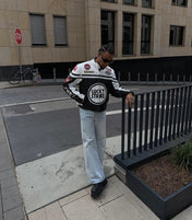 Lucky Strike White-Black Leather Vintage Racing Jacket