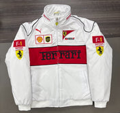 F1 Ferrari White Embroidered Vintage Racing Jacket