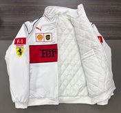 F1 Ferrari White Embroidered Vintage Racing Jacket