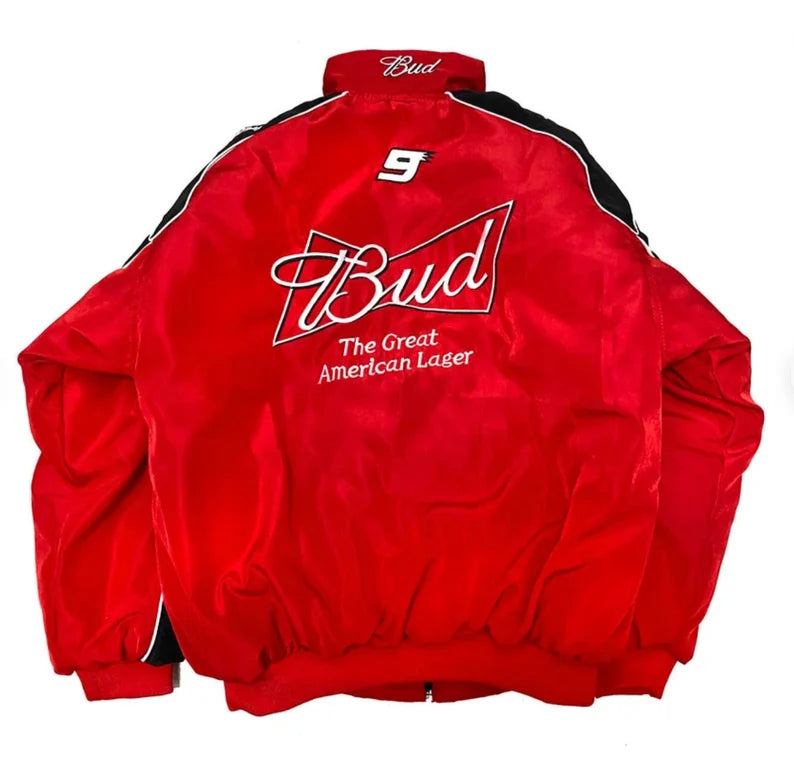 F1 Budweiser Embroidered Vintage Racing Jacket Red
