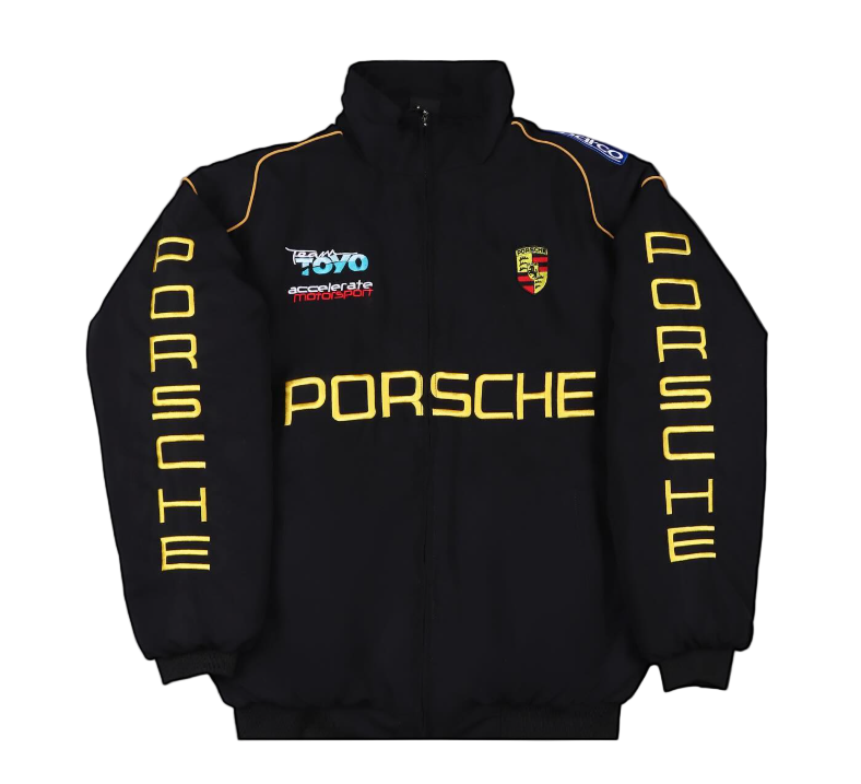 F1 Porche Embroidered Vintage Racing Jacket – SHABA Speed F1 Porche Embroidered Vintage Racing Jacket – SHABA Speed