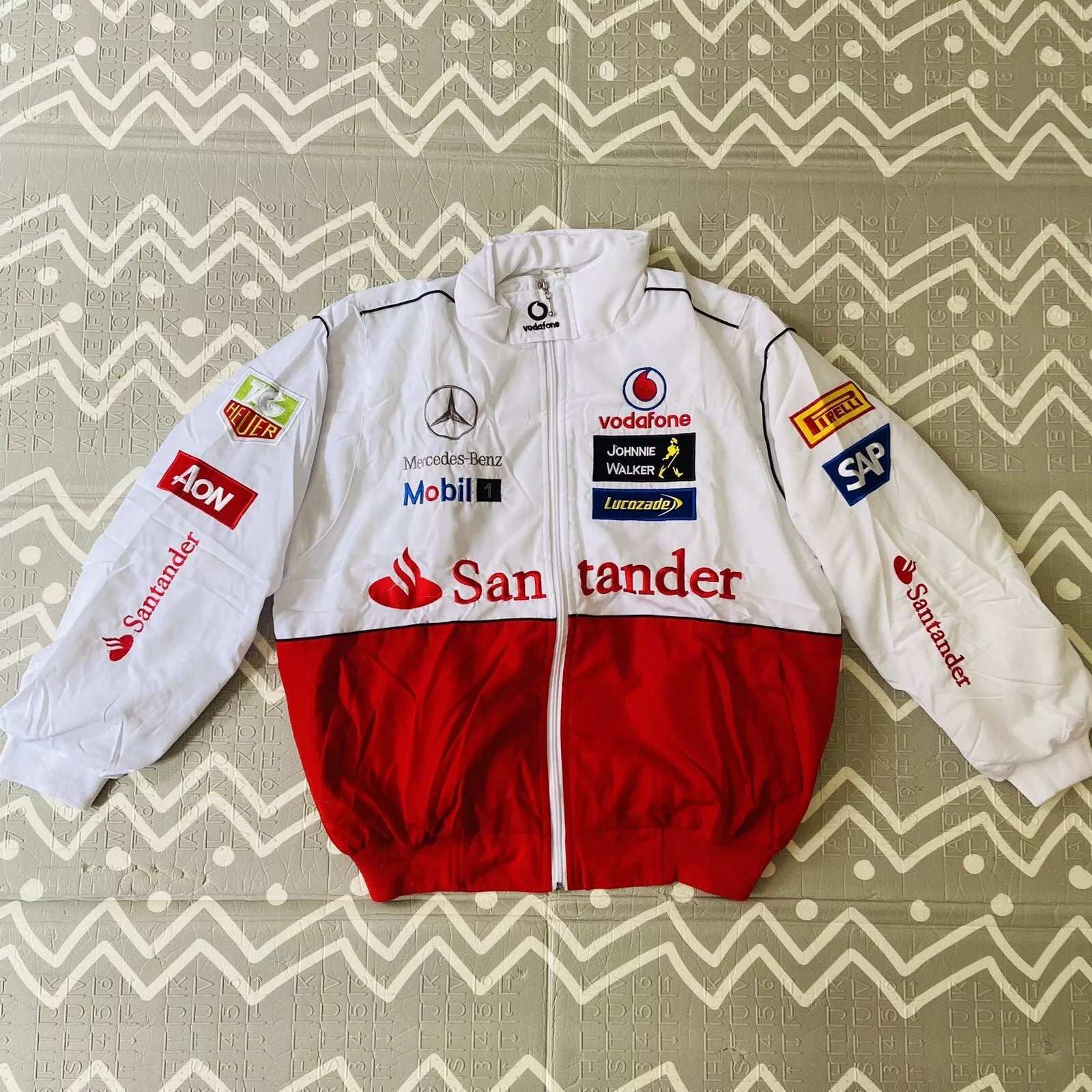 F1 Mercedes-Benz White-Red Embroidered Vintage Racing Jacket
